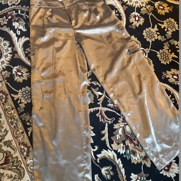 Women's High Rise Brown Satin Cargo Pants - A New Day - Picture 2 of 3